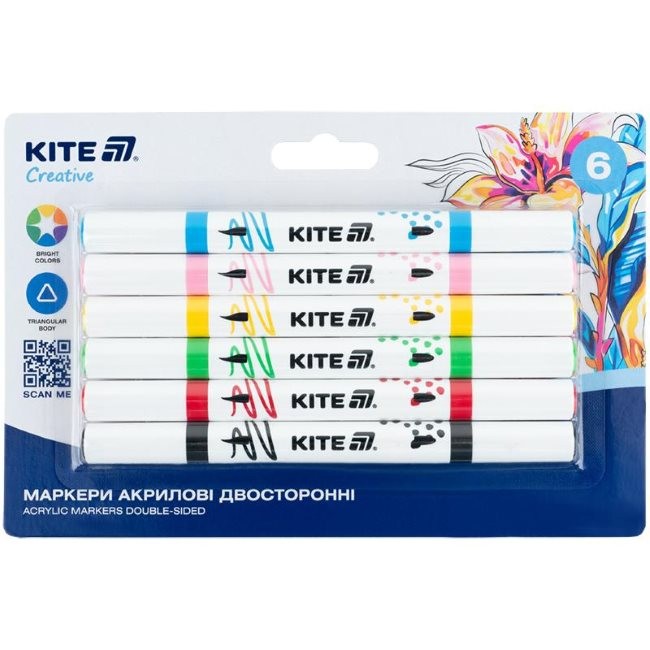 Акрилен маркер Kite Creative Duo 6цв