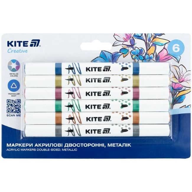 Акрилен маркер Kite Creative Duo Metalics 6цв